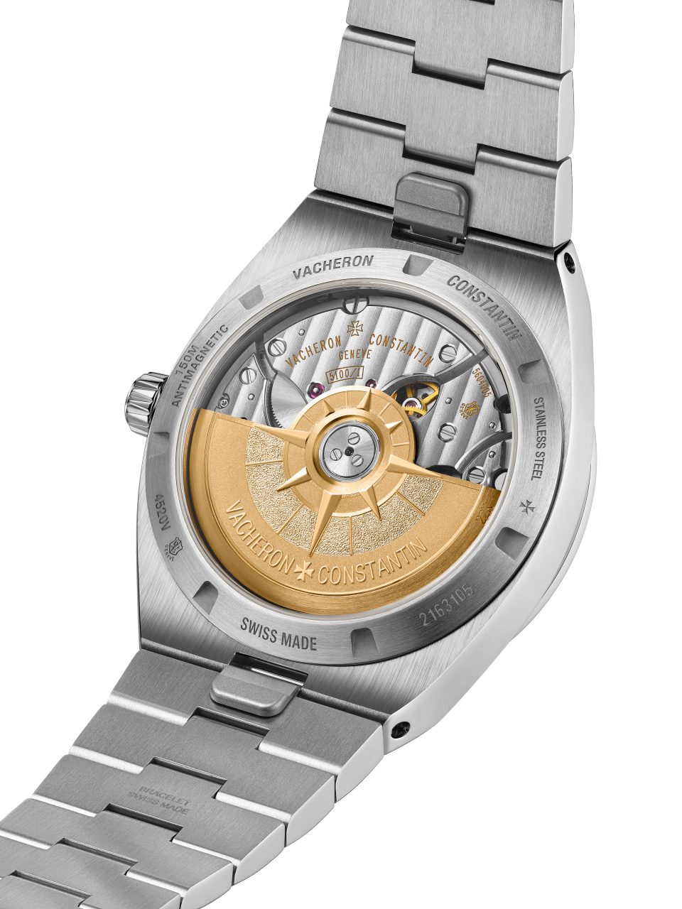 Back view - Packshot - Watch - Overseas self-winding - 41 mm Steel with Rubber, Grained calfskin leather straps