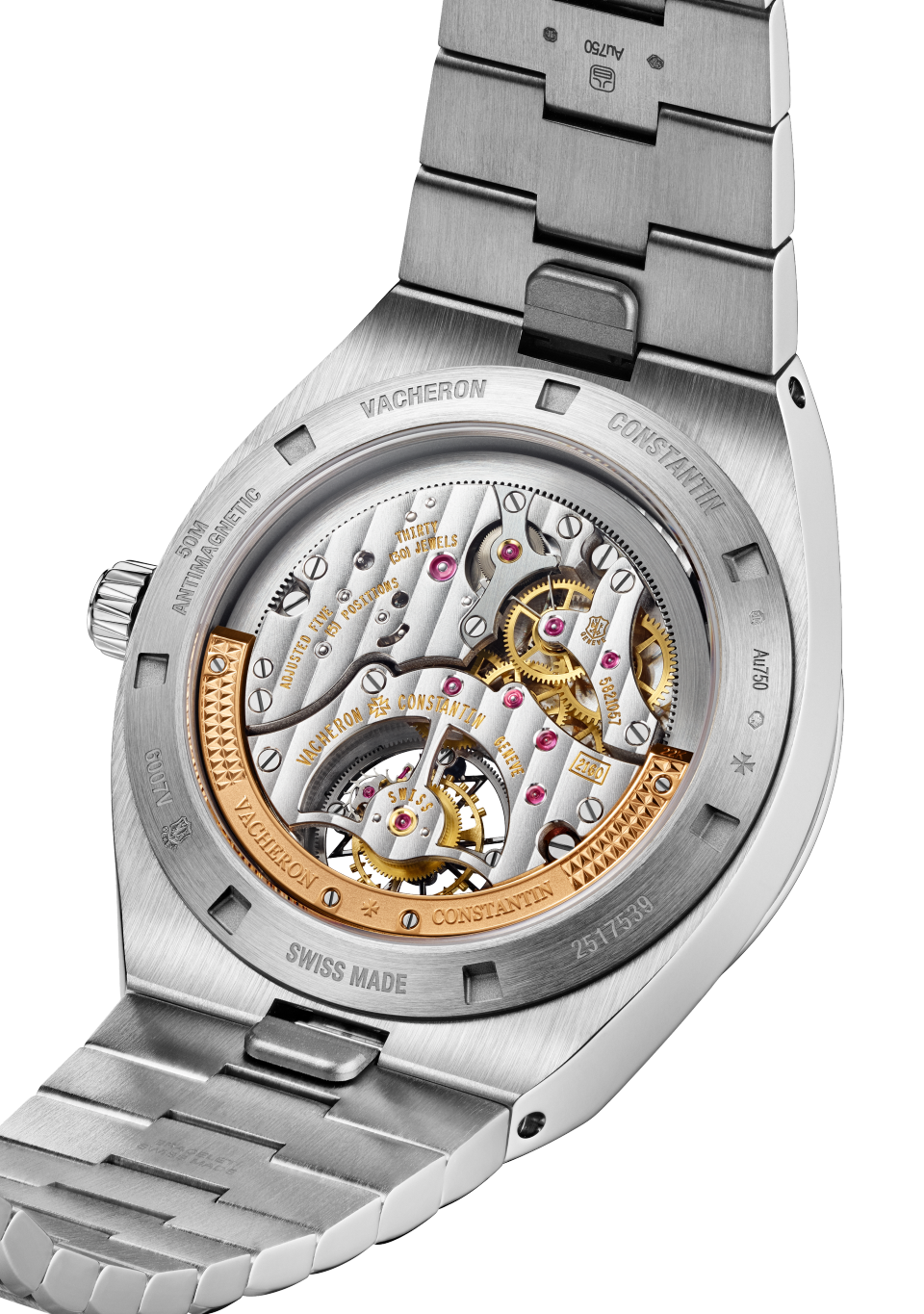 Back view - Packshot - Watch - Overseas tourbillon high jewellery - 42.5 mm White Gold with Grained calfskin leather, Rubber straps