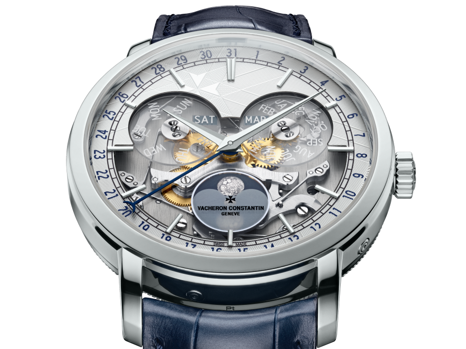 可选视图 - 产品图片 - 腕表 - Traditionnelle传袭系列全日历镂雕腕表 - 41毫米 铂金 隽永 鳄鱼皮 表带