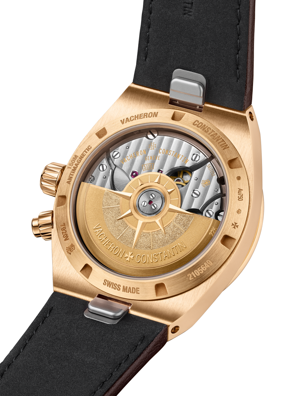 3/4 view - Image - Watch - Overseas dual time - 41 mm Pink Gold with Rubber, Grained calfskin leather straps