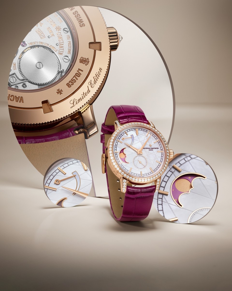 Alternative view - Lifestyle product photo - Watch - Traditionnelle moon phase - 36 mm Pink Gold with Alligator leather strap