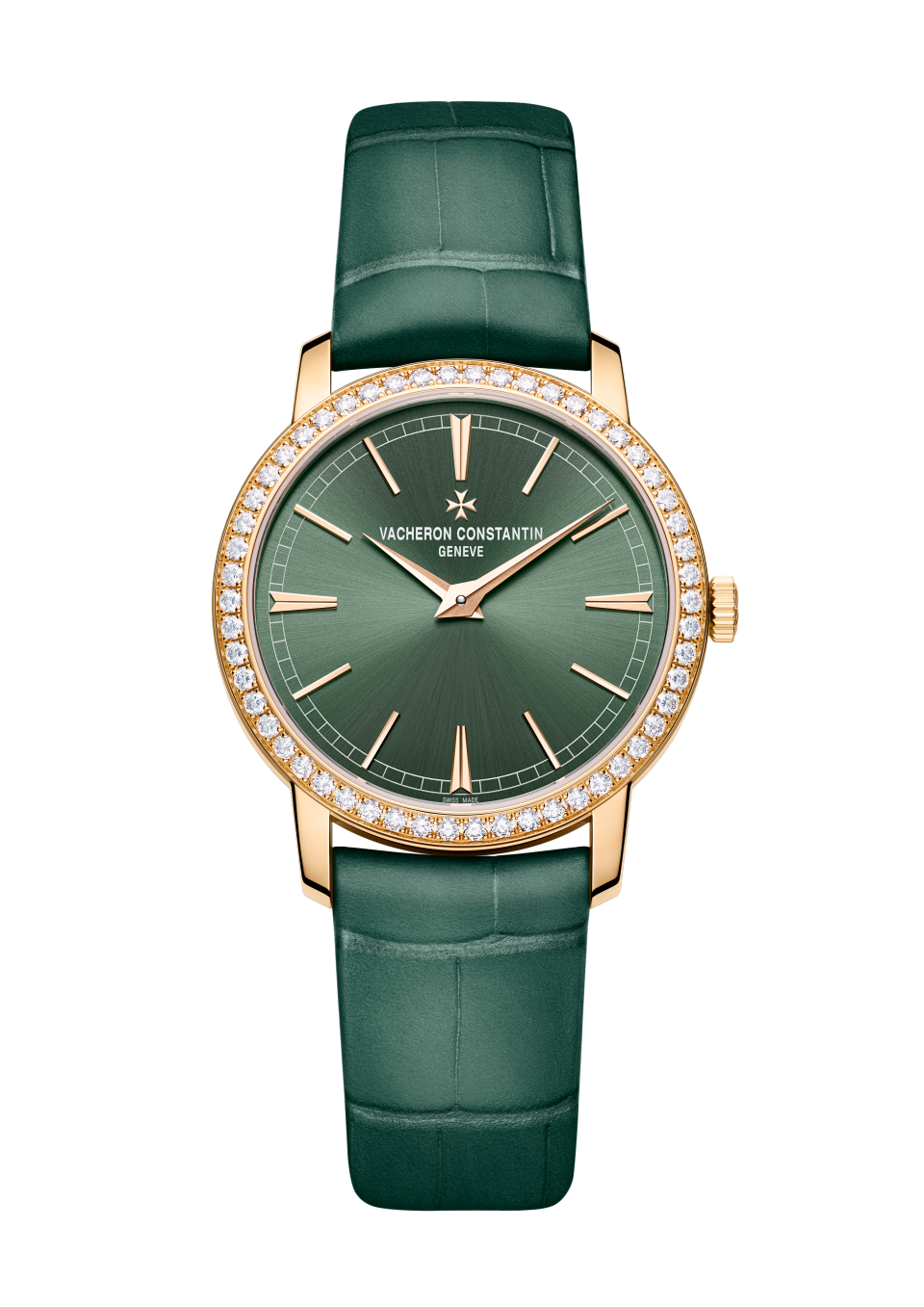 Front view - Packshot - Watch - Traditionnelle manual-winding - 33 mm Pink Gold with Alligator leather strap