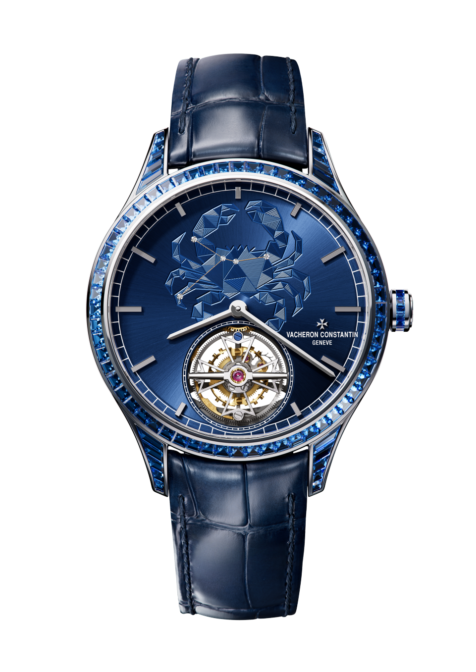 Front view - Packshot - Watch - Métiers d'Art Tribute to The Celestial - Cancer - 39 mm White Gold with Alligator leather strap