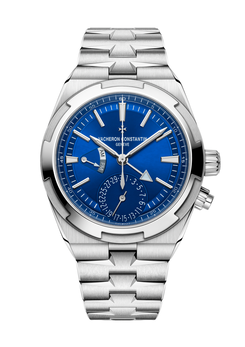 Front view - Packshot - Watch - Overseas dual time - 41 mm Steel with Rubber, Grained calfskin leather straps