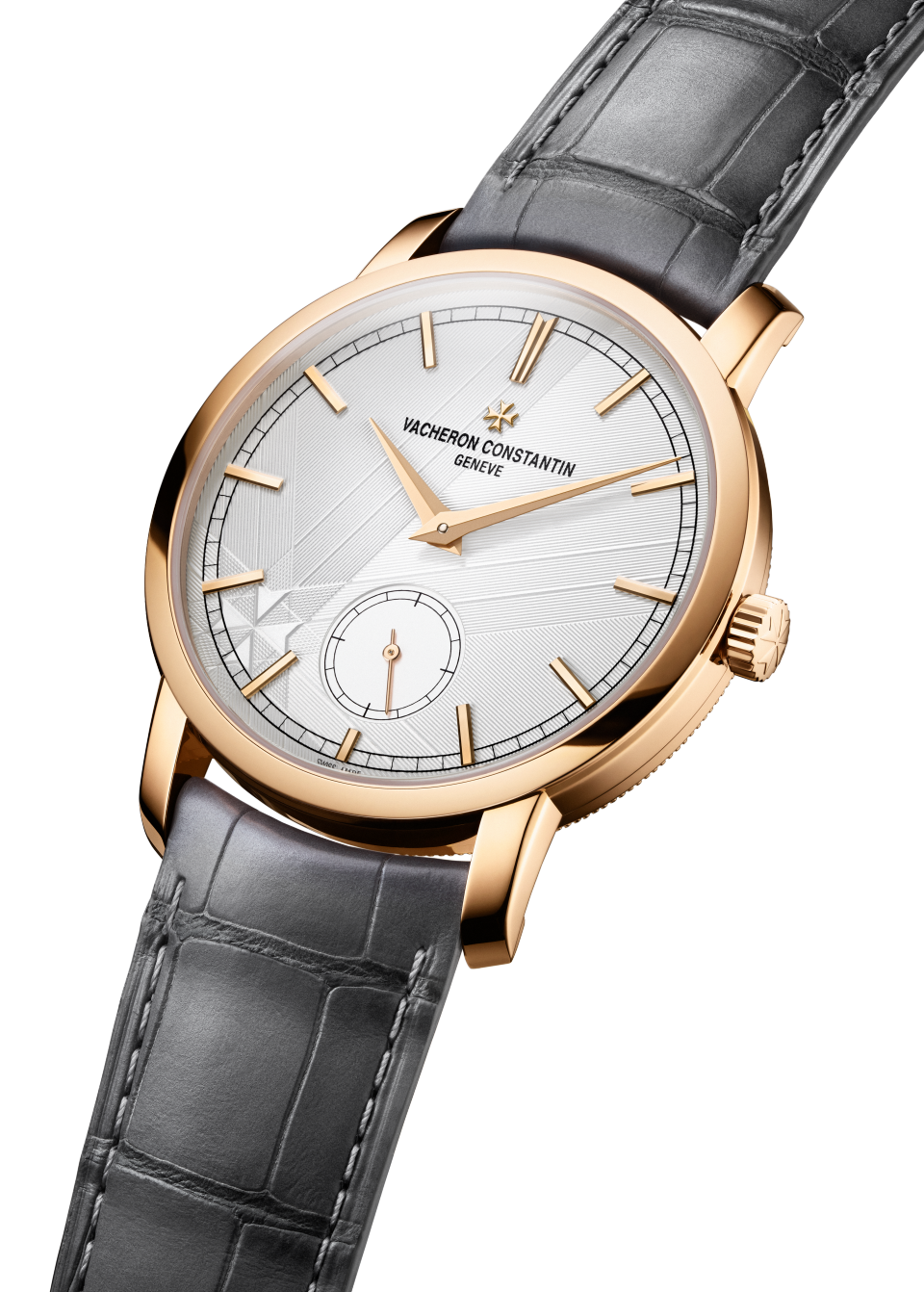 3/4 view - Packshot - Watch - Traditionnelle manual-winding - 38 mm Pink Gold with Alligator leather strap