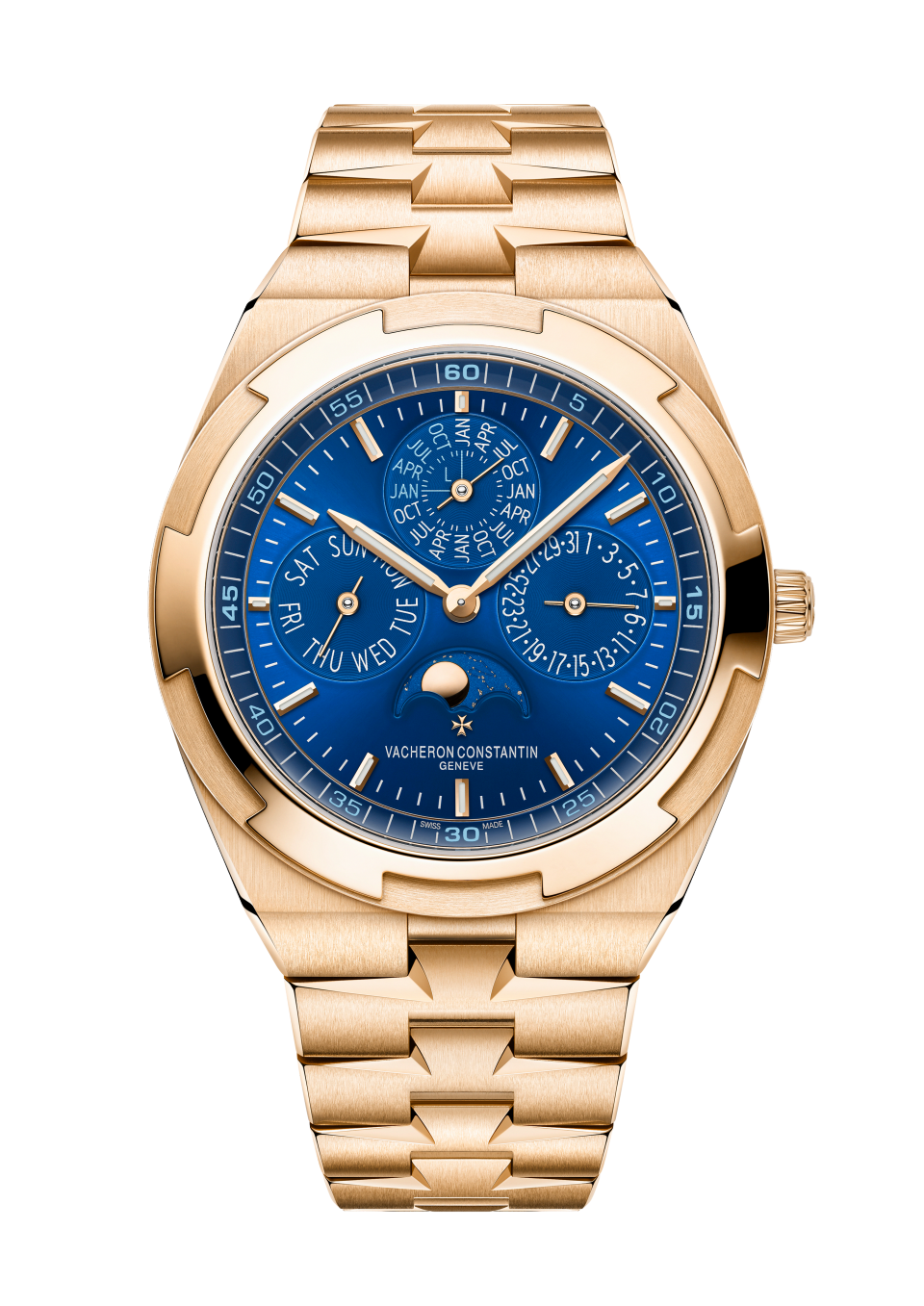 Front view - Packshot - Watch - Overseas perpetual calendar ultra-thin - 41.5 mm Pink Gold with Grained calfskin leather, Rubber straps