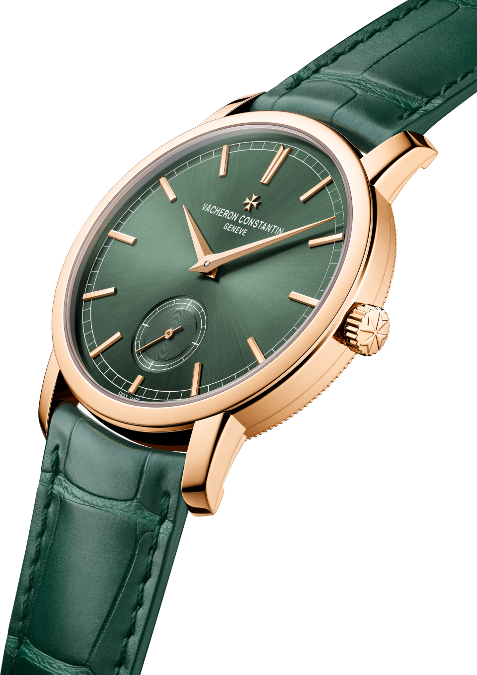 3/4 view - Packshot - Watch - Traditionnelle manual-winding - 38 mm Pink Gold with Alligator leather strap