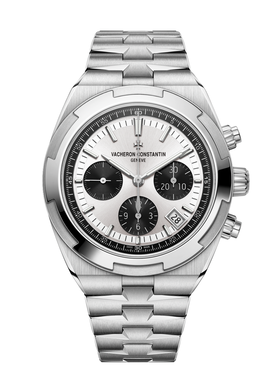 Front view - Packshot - Watch - Overseas chronograph - 42.5 mm Steel with Grained calfskin leather, Rubber straps