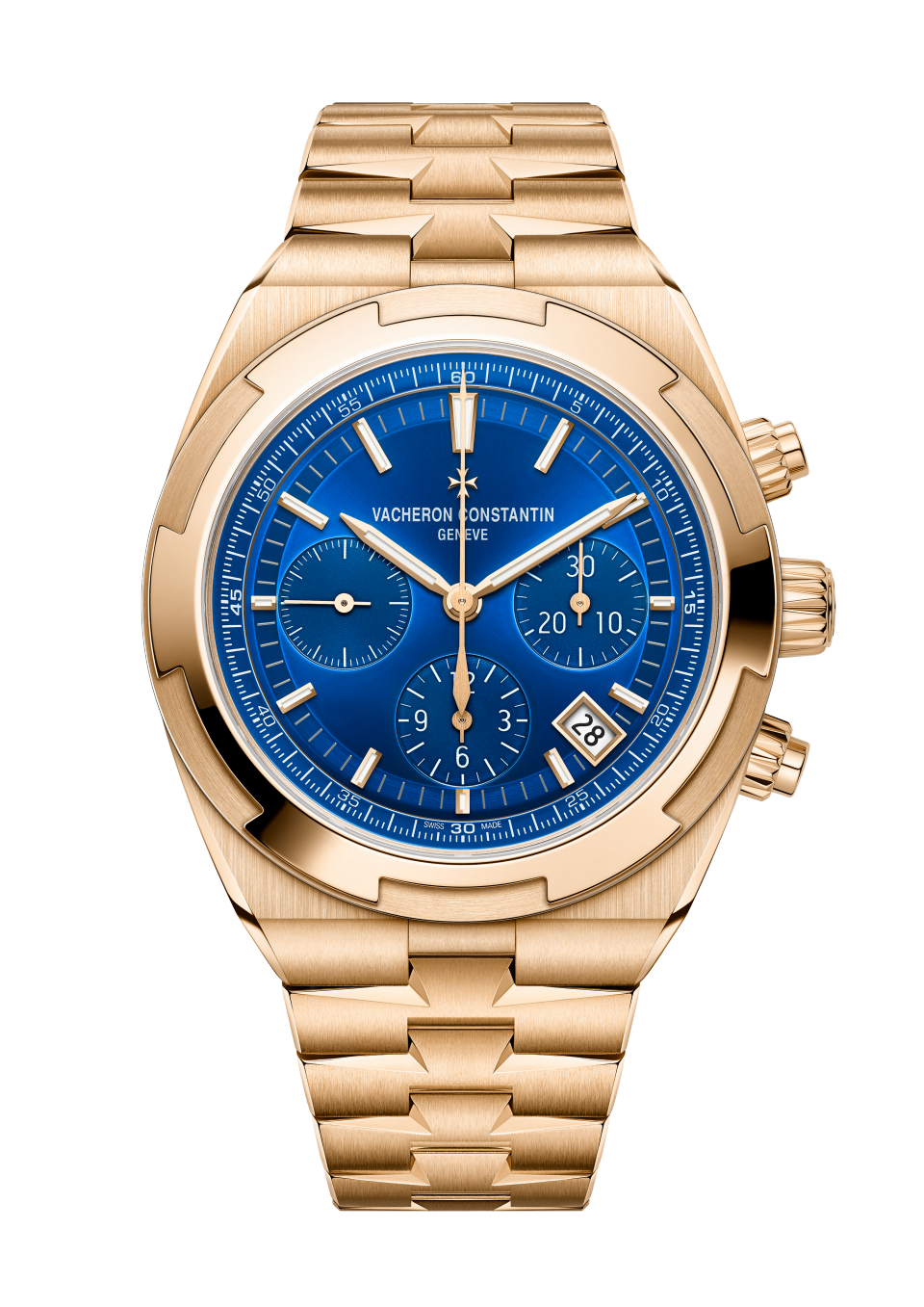 Front view - Packshot - Watch - Overseas chronograph - 42.5 mm Pink Gold with Rubber, Grained calfskin leather straps
