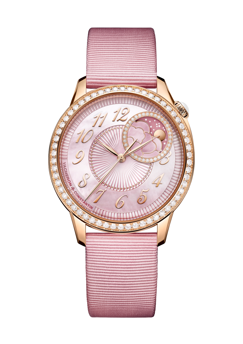 Alternative view - Packshot - Watch - Égérie moon phase - 37 mm Pink Gold with Alligator leather, Calfskin leather, Polyester straps