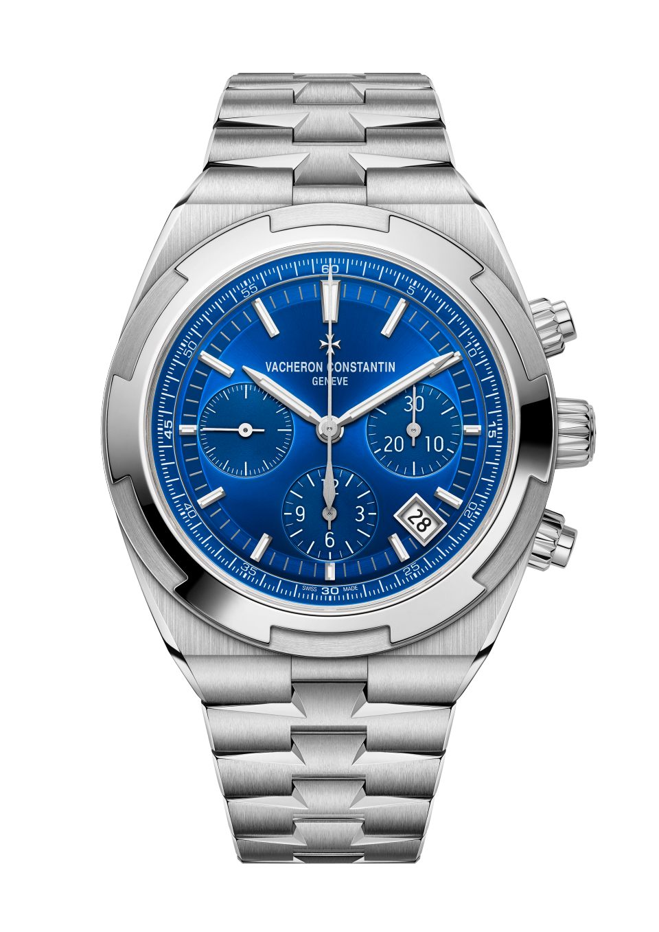 Front view - Packshot - Watch - Overseas chronograph - 42.5 mm Steel with Grained calfskin leather, Rubber straps
