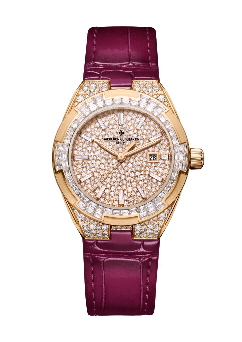 Alternative view - Image - Watch - Overseas self-winding high jewellery - 35 mm Pink Gold with Alligator leather, 18K pink gold, Rubber straps