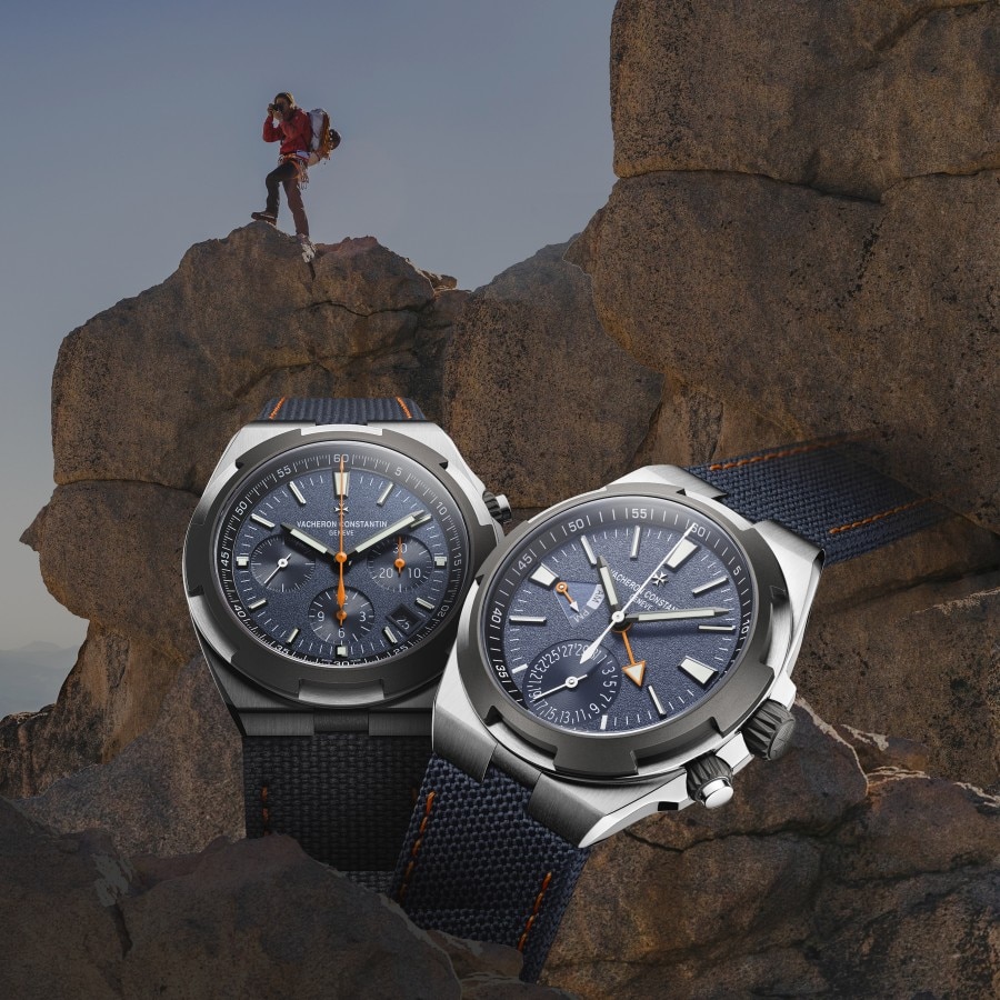 Overseas Chronograph “Everest” and Overseas Dual Time “Everest" on a mountainous background