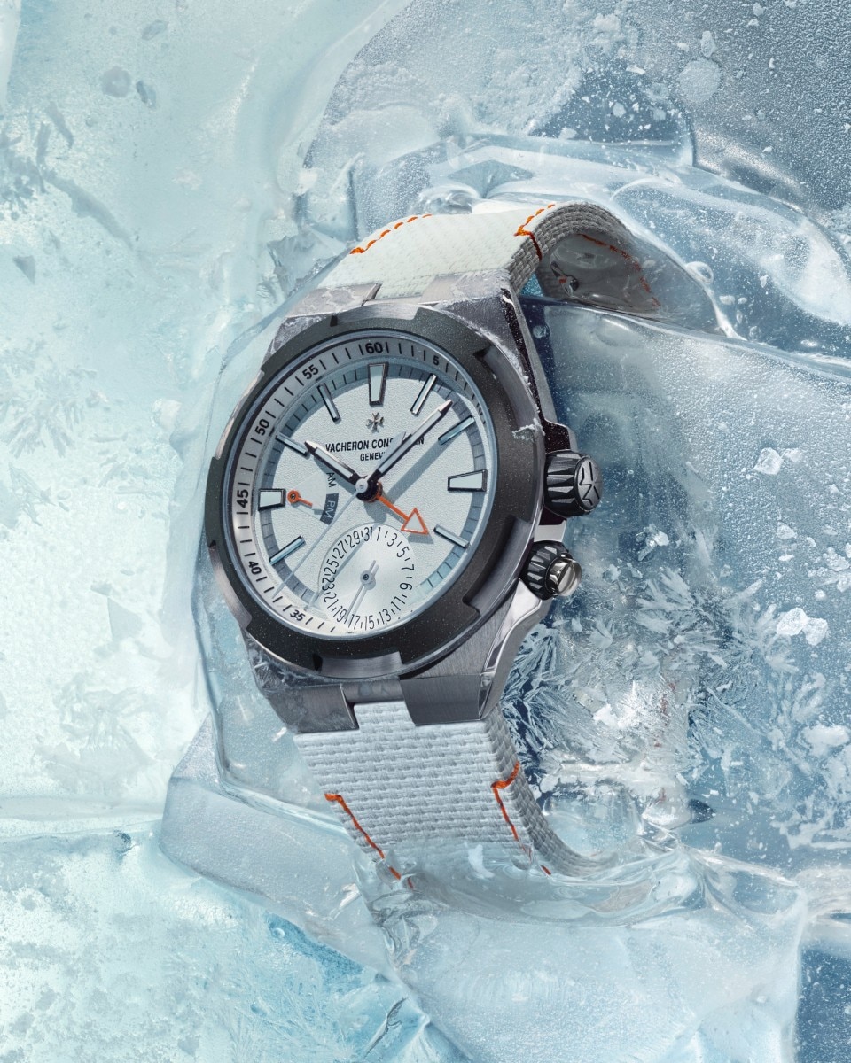Watch frozen in cracked ice.