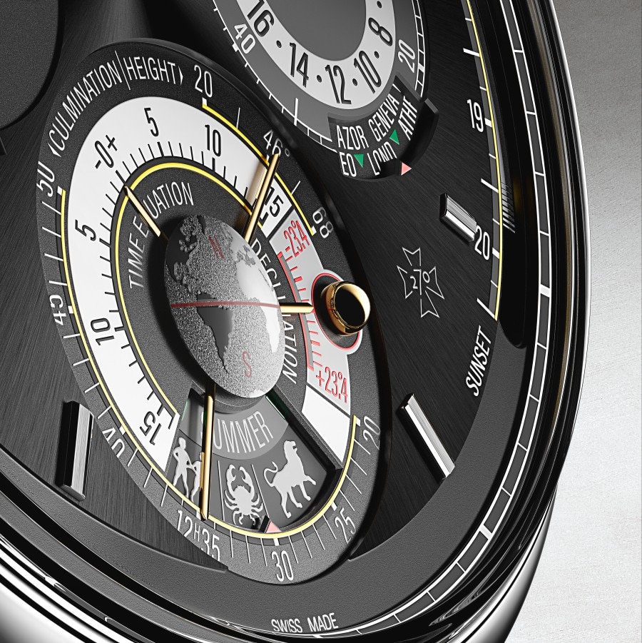 特写视图：一枚具备天文计时功能的时计。