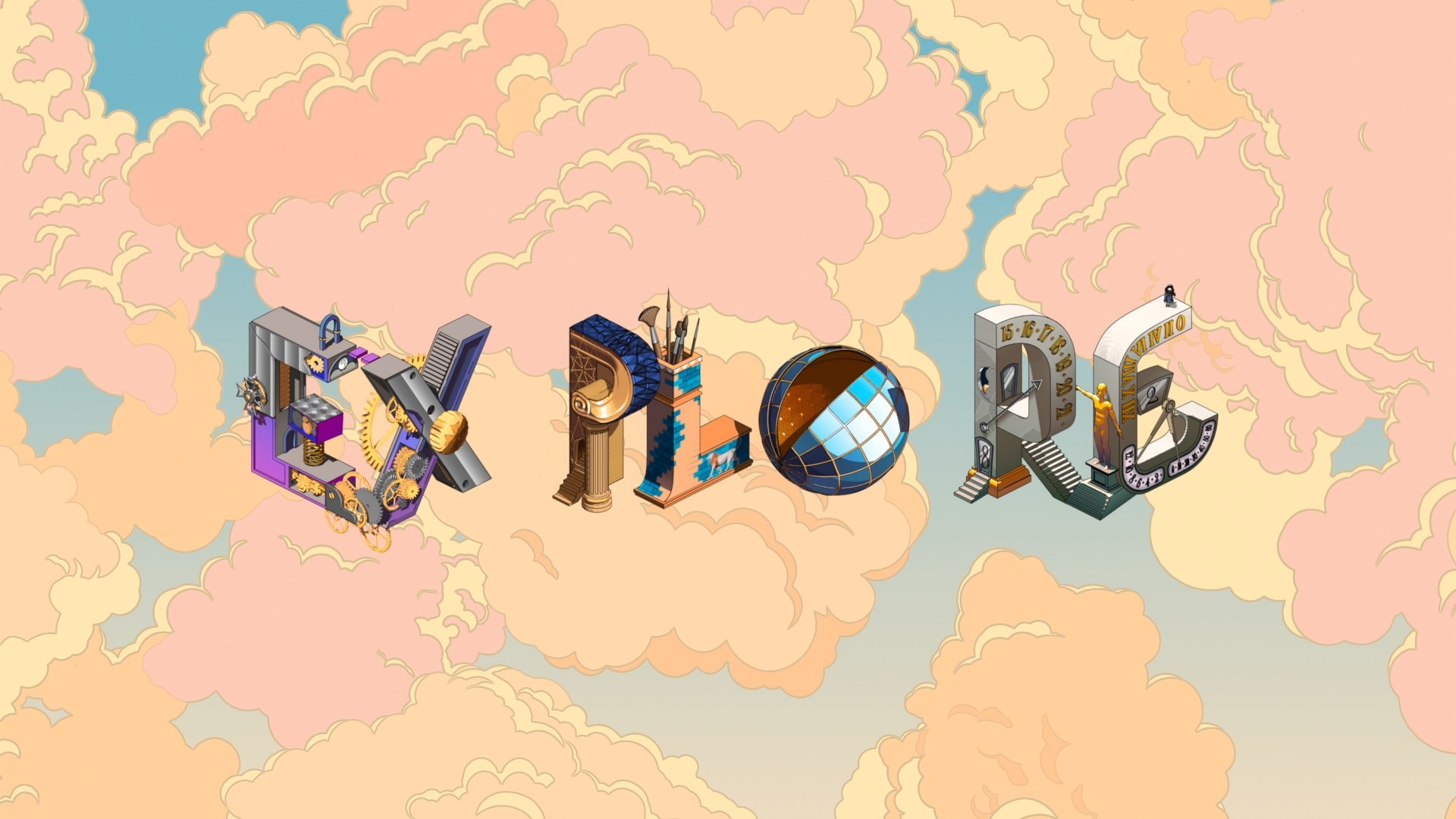 An illustration featuring the word “Explore”.