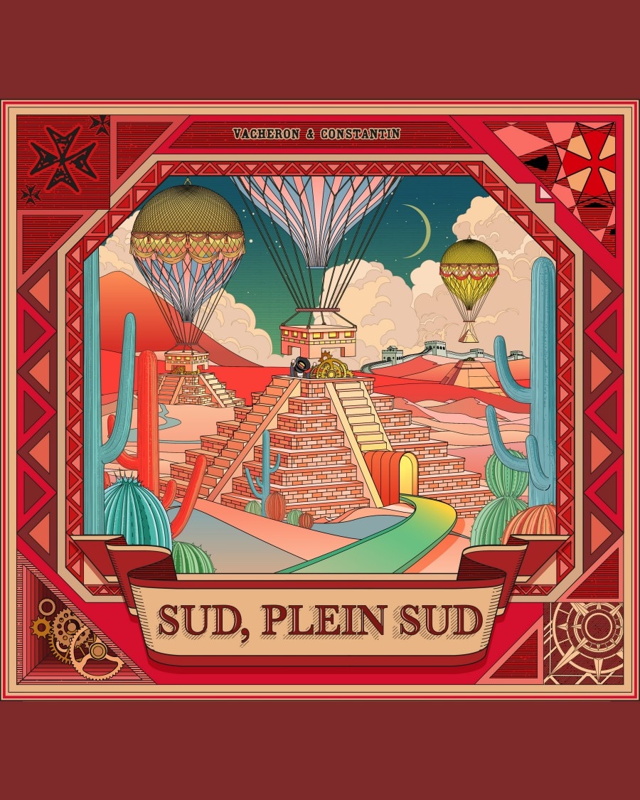 江杉设计的金字塔插图，天空中漂浮着热气球