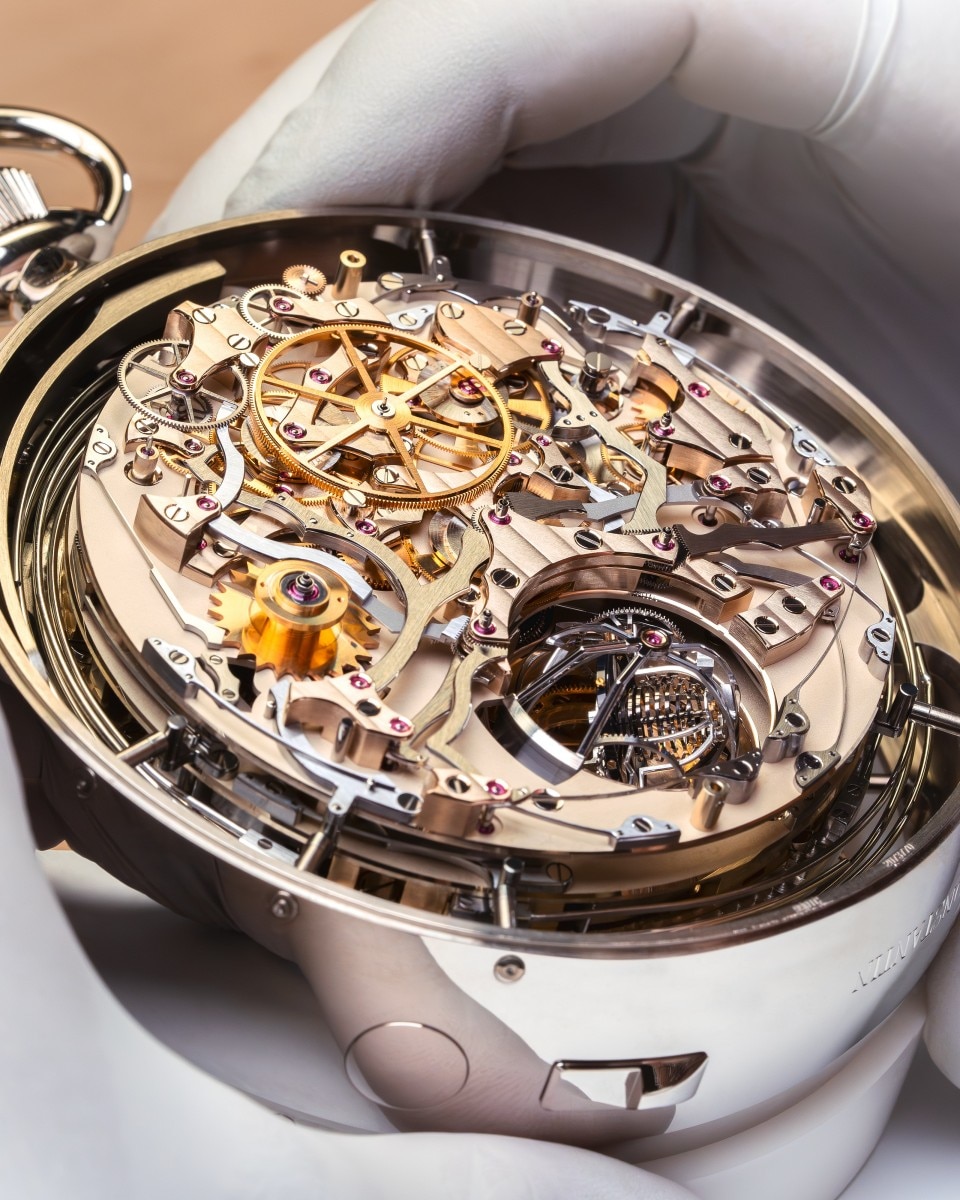A view of the complex mechanism of the first Chinese perpetual calendar watch