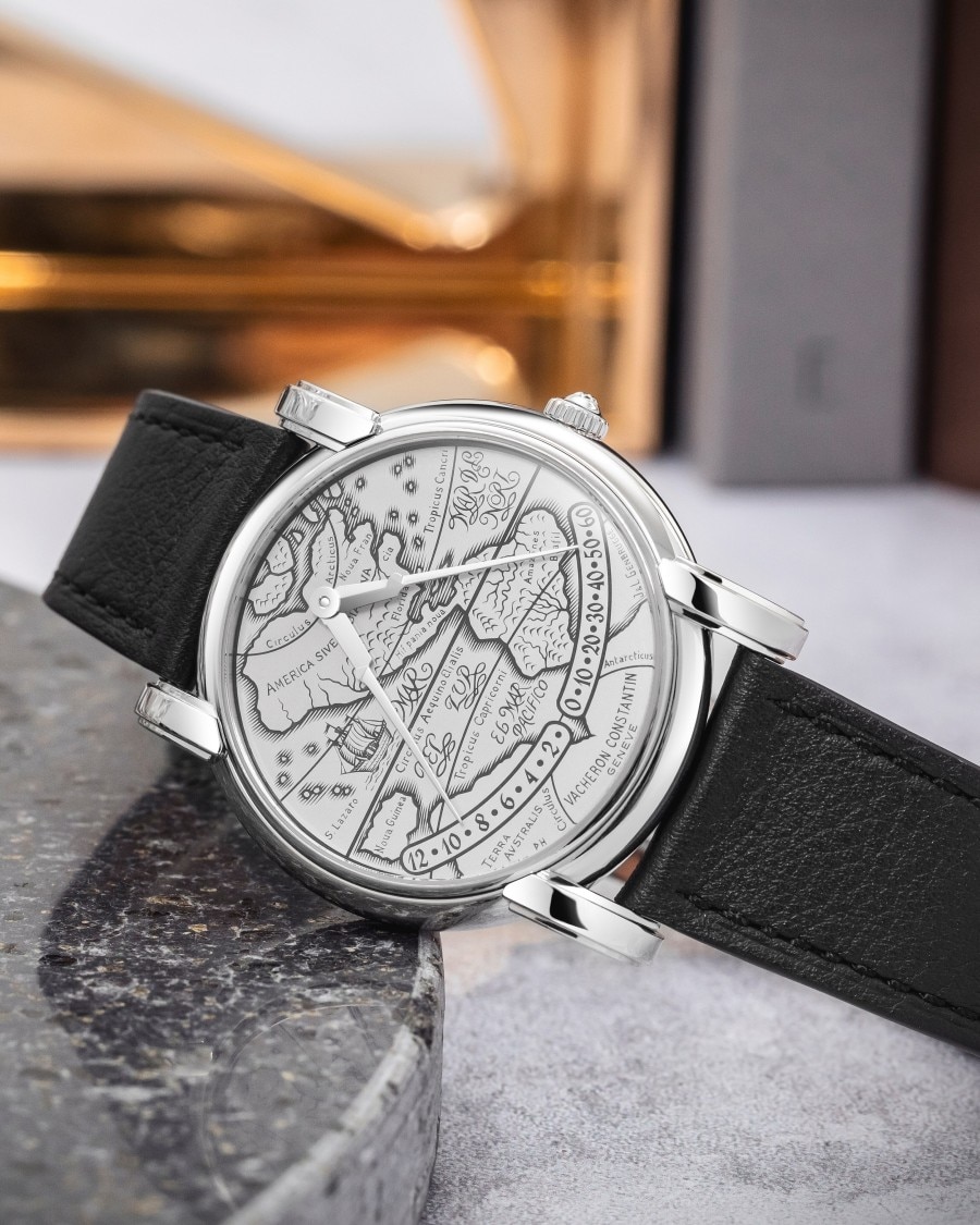 Les Collectionneurs - Mercator A watch with a round case, silver details,  and a black leather strap.