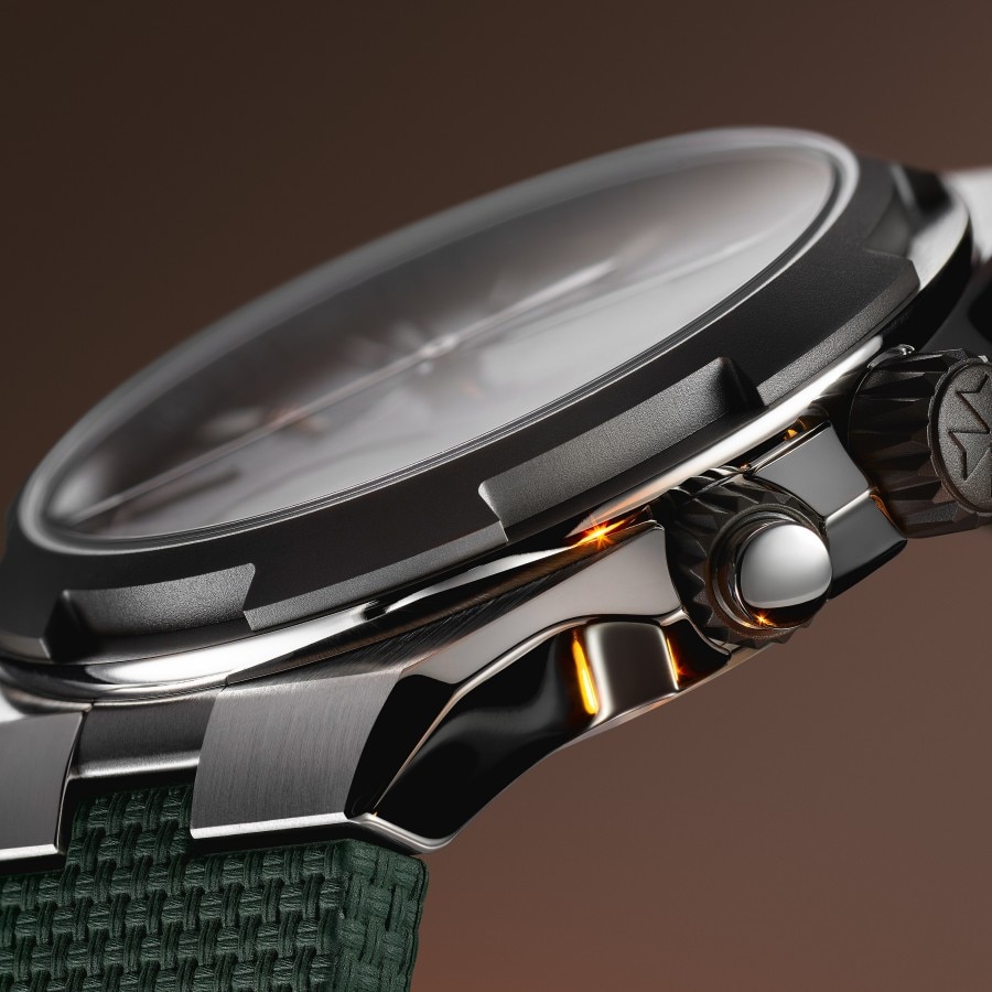 Zoomed-in view of an Overseas dual time Cardinal Points watch.