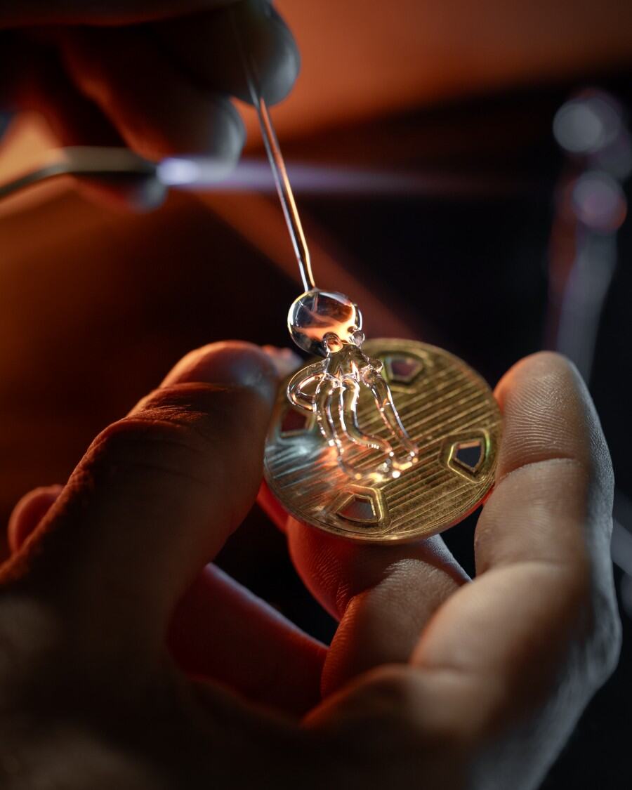 Process of creating the glass octopus concept watch.